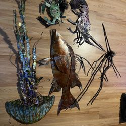 Fish, Jellyfish, Crab, Lobster Metal Wall Art
