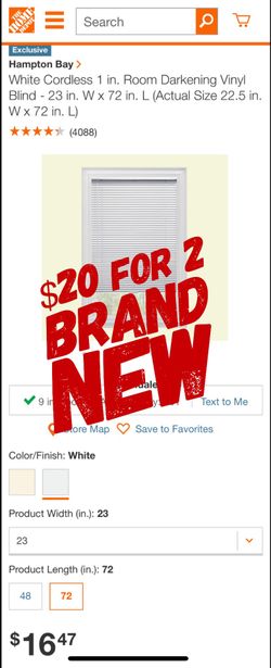 Hampton Bay Darkening Blinds 23" x 72"