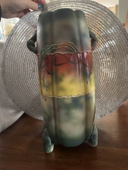 antique ceramic vase, possibly Japanese Satsuma or Nippon ware, featuring hand-painted bird and floral designs.