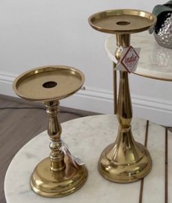 Gold Metal Pillar Candle Holders Set of 2
