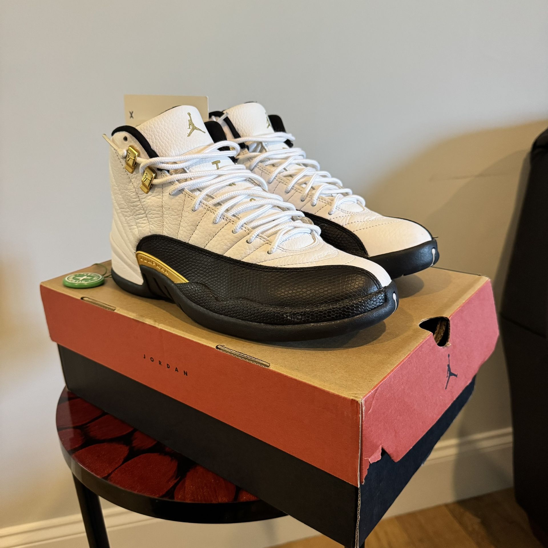 Air Jordan 12 Retro Black Game Royal Size 10 – White/Black/Gold – With Box