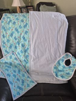 Handmade Blanket, Bib and Burbcloth, Approx 40 in X 46 in