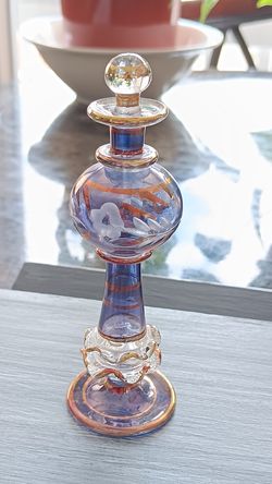 Vintage Egyptian Hand Blown Glass Perfume Bottle W/Stopper