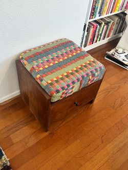 Wood Bench with Cushion & Drawer