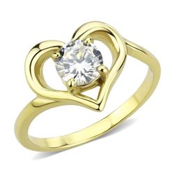 Gold Heart Stainless Steel Base AAA Solitaire CZ Engagement Ring TK3628 Size 8