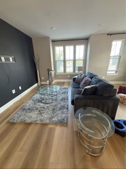 Round Glass and Chrome Coffee Table Set w/ Sofa