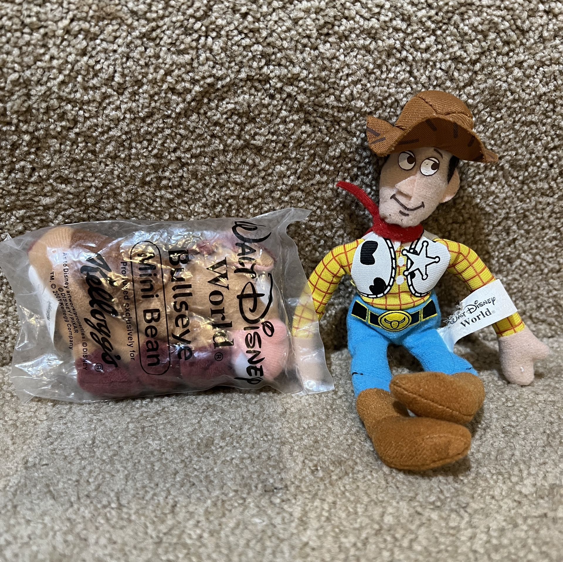Vintage Kellogg's Mini Bean Toy Story Plush - Woody, Bullseye 2001 set of 2