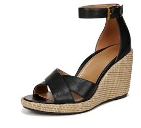 Women's Size 9 Vionic Venus Marina Comfortable Arch Support Wedge Heels, Black Leather, NEW