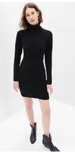 Puff Sleeve Turtleneck Mini Sweater Dress