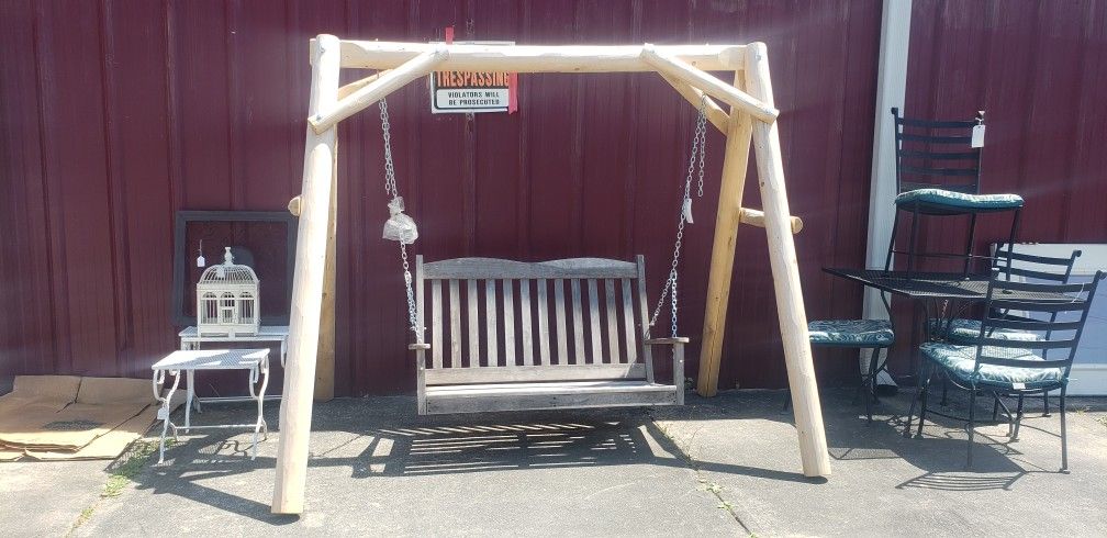 Swing Set Heavy Carved Wood Accents Wing Itself Is Made Out Of Wood With Heavy Chain $470