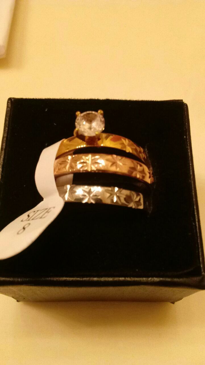 10K Titanium Steel 3pc Wedding Ring Set