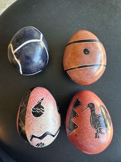 Vintage Hand-Carved Zimbabwean Shona Soapstone Eggs - Set of 4 (1998)
