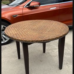 Solid Wood Table With Woven Bamboo Top