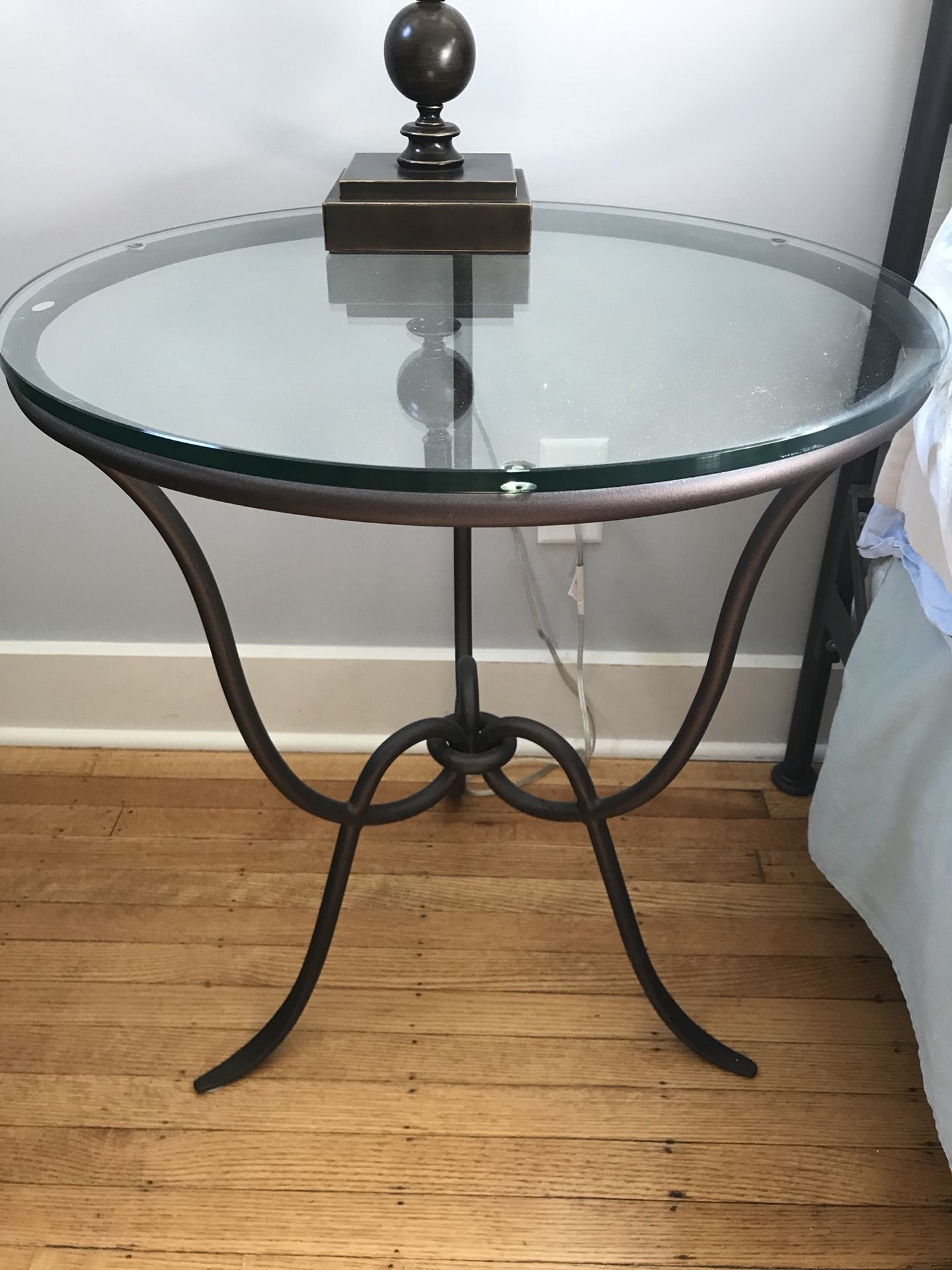 Pair of Arhaus glass rope end tables