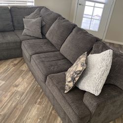 Grey Sectional Couch & Glass Table 