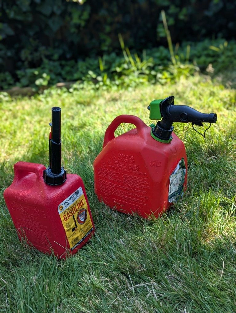 Lot of 2 Gasoline Cans /Canister, 1 gallon - with Quick -Flow Spout, 2-gallon- Smart Control