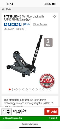Pittsburgh 3 Ton Floor Jack with Rapid Pump
