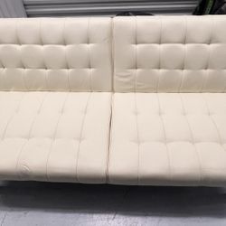 Cream Faux Leather Futon