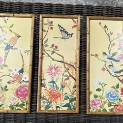 Kobayashi Japanese vintage art prints wall decor. Bamboo look frames. No glass. Frames in good shape