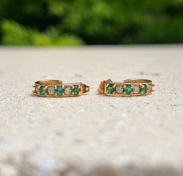14K Gold Emerald Vintage Earrings (Jewelry Box Included)