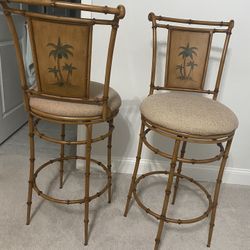 New (2) Palm Tree Swivel Bar Stools 