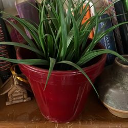 Red Pot W Faux Plant