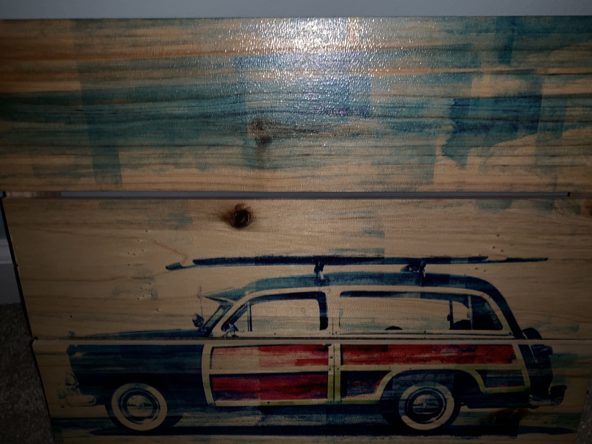 Beach car wood plank canvas picture