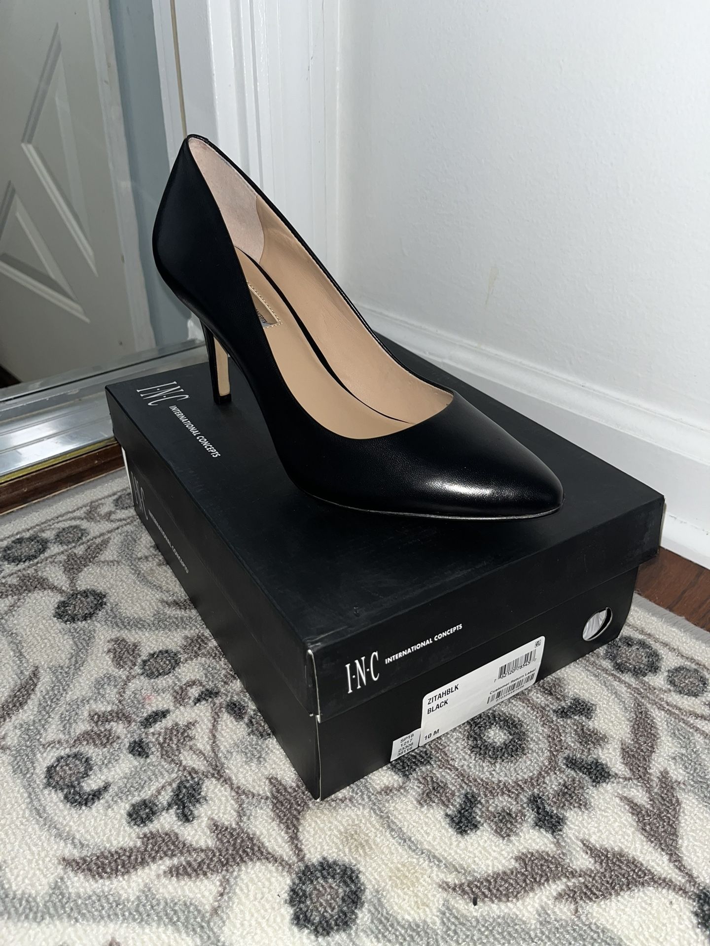 INC Black Leather Heels