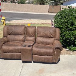Brown Manual Reclining Sofa & Console Loveseat