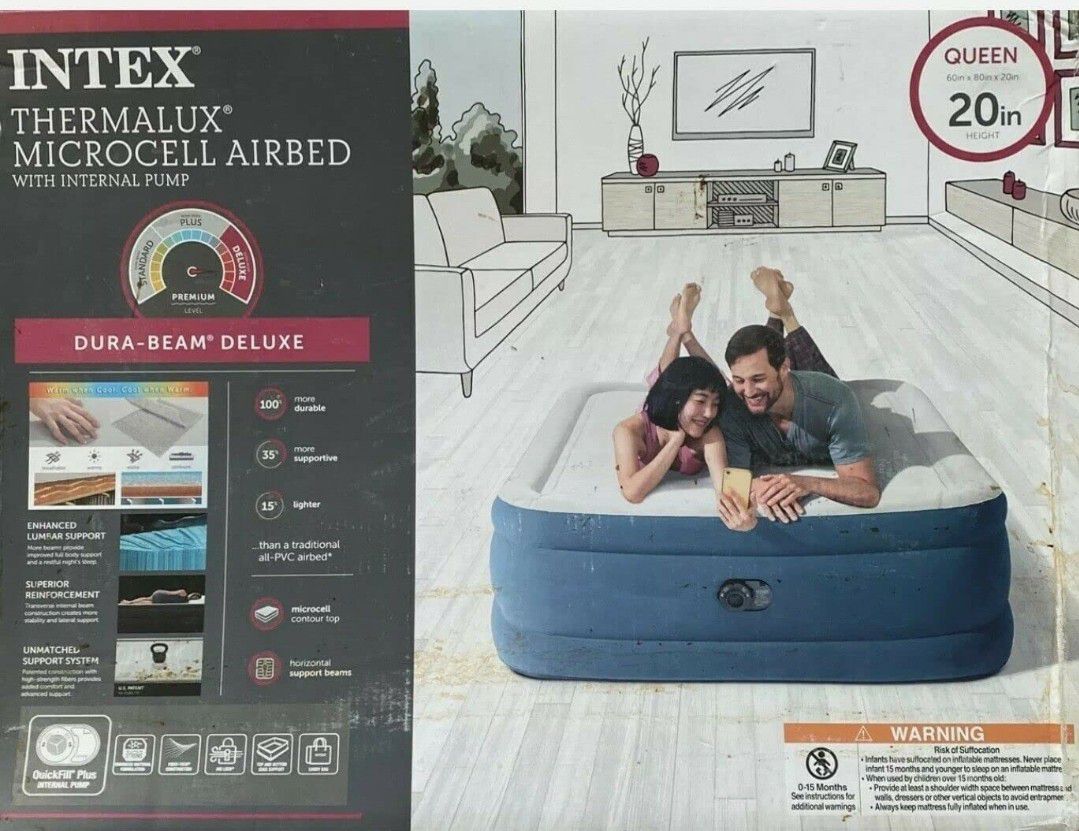 Intex Raised Thermalux 20 Queen Air Mattress with 120V Internal Pump DOUBLE HIGH