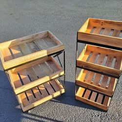 Wooden Kitchen Storage Trolleys – Rolling Carts (Set)