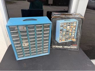 Vintage Quik-Pik 50 Drawer Blue Metal Plastic Drawer Part Cabinet Organizer 13.5x6.5x14.5in