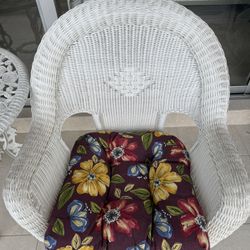 Patio furniture 2 Wicker Chairs with Cushions And Wrought Iron White Table