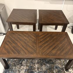 Dark Brown Coffee Table & Matching End Tables