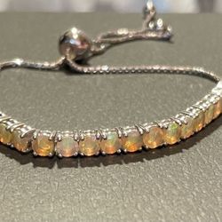 Ethiopian Opal Bolo Style Sterling Silver Bracelet