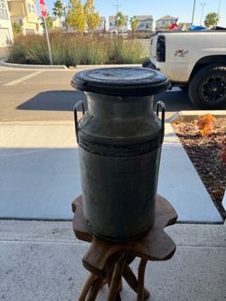 Vintage Metal Milk Can with Lid