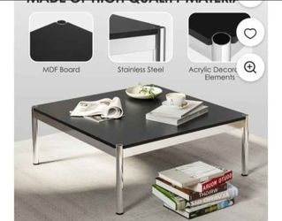 Cottinch 39.4" Square Coffee Table Modern Metal Coffee Table Simple Tea Table for Living Room,Black