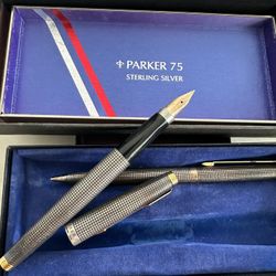 vintage sterling Silver parker 75 fountain And Ball Point Pen 