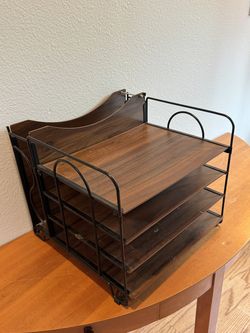 4-Tier Wood & Metal Desktop Document Organizer