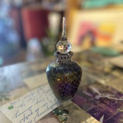 Vintage Iridescent Pulled Feather Perfume Bottle