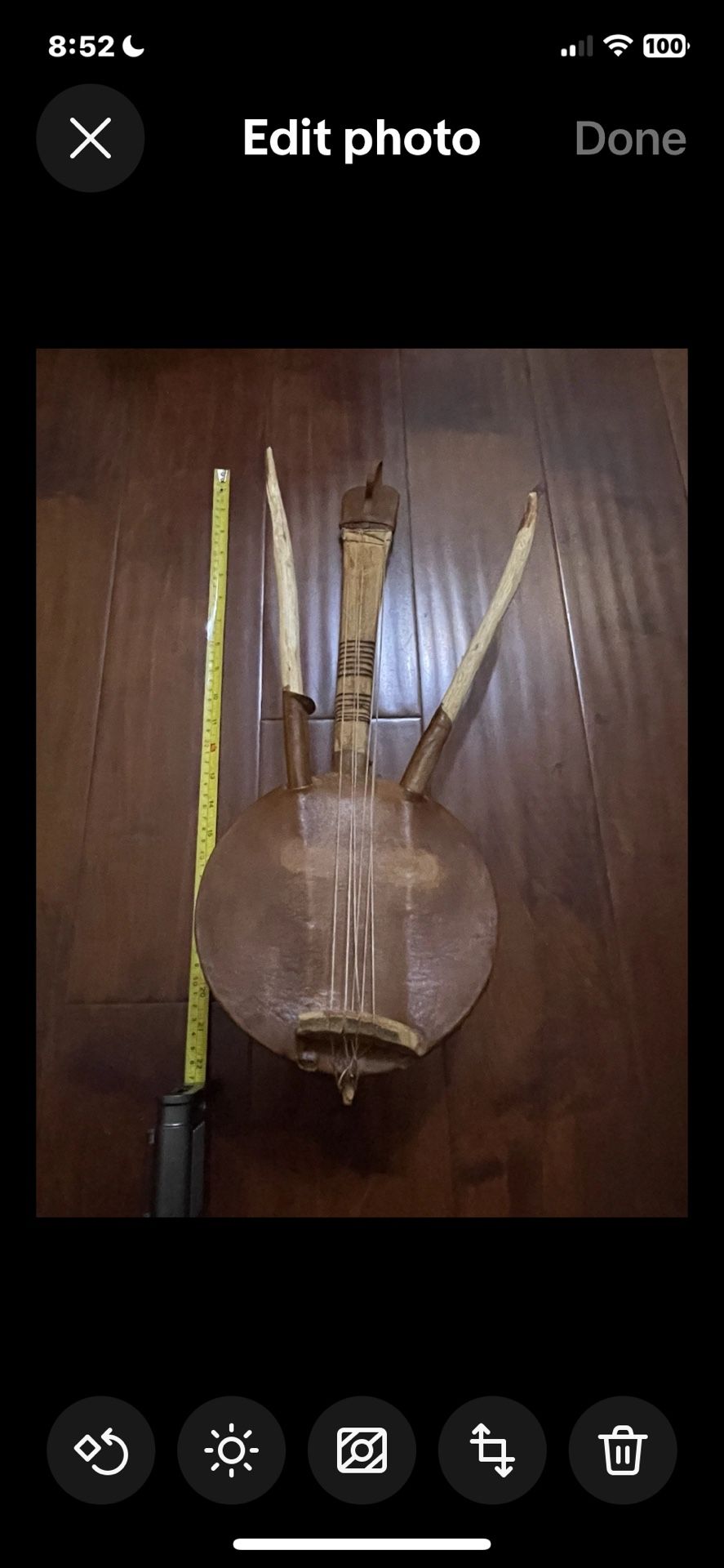 Vtg African Ngoni 6-String Lute Tribal Handmade Gourd Instrument 22” Mali Ghana