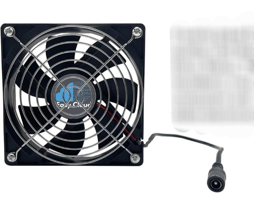 120mm × 25mm Easy Cloud Computer Fan WITHOUT AC Plug. FAN ONLY NO POWER SUPPLY. The box includes a metal fan grill and mounting screws. The image sho