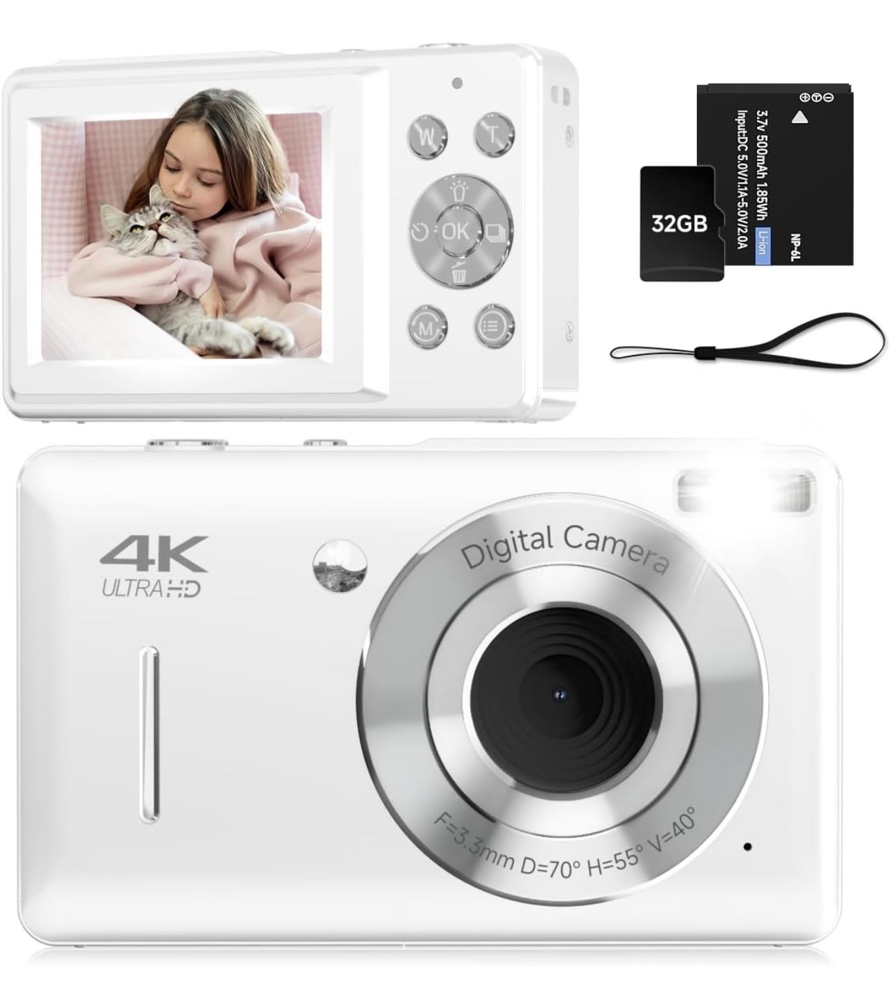 Digital Camera for Kids, FHD 1080P 44MP Point and Shoot Digital Camera with Face Detect, Smile Capture, 18X Zoom, 20 Filters, Anti Shake, 32GB SD Card