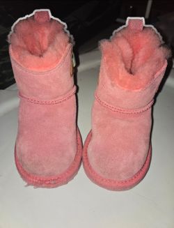 Authentic UGG Classic Fluff Bow Mini Pink Suede Boots - Size 7T