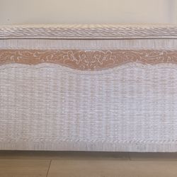 Vintage Wicker Storage Chest / Coffee Table with Carved Detail