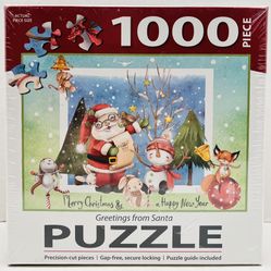 *NEW IN PLASTIC* Greetings from Santa 1,000 Piece Puzzle, Puzzle Size: 29”w x 20"h (73.7 cm x 50.8 cm)