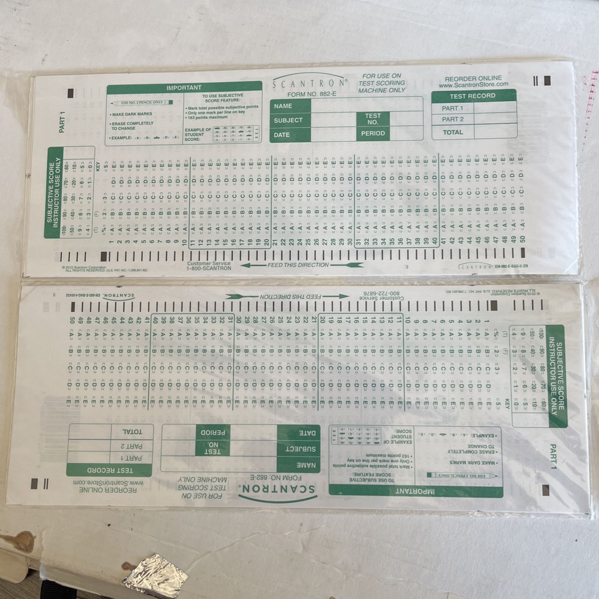 Scantron Form NO. 882-E