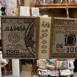 $100 Dollar Bill  Rhinestones/ Crystal Clutch &Purse 