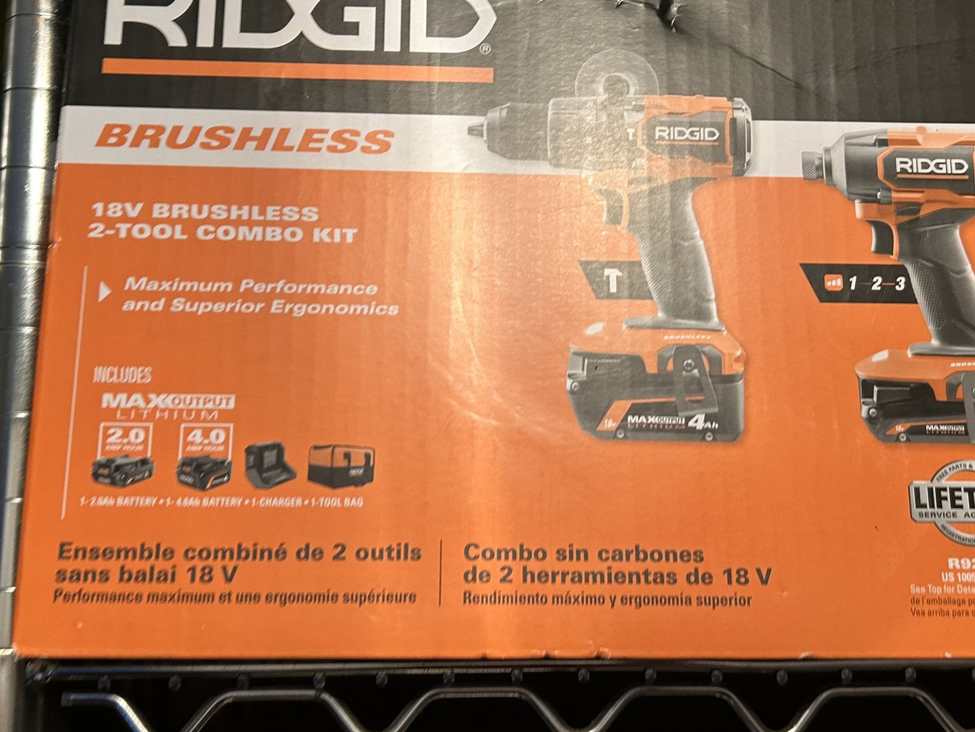 Ridgid 18V Brushless Cordless 2-Tool Combo Kit with Hammer Drill, Impact Driver, (2) Batteries, Charger, and Bag