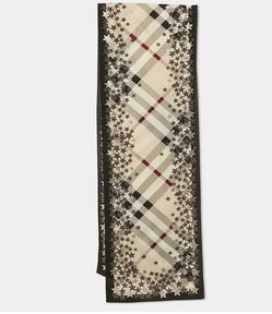 Burberry 100% Silk Beige Italy Tartan and Star Print Muffler Scarf